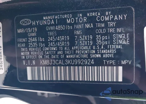 2019 Hyundai Tucson Sport z USA, uszkodzony, nr VIN KM8J3CAL3KU992924